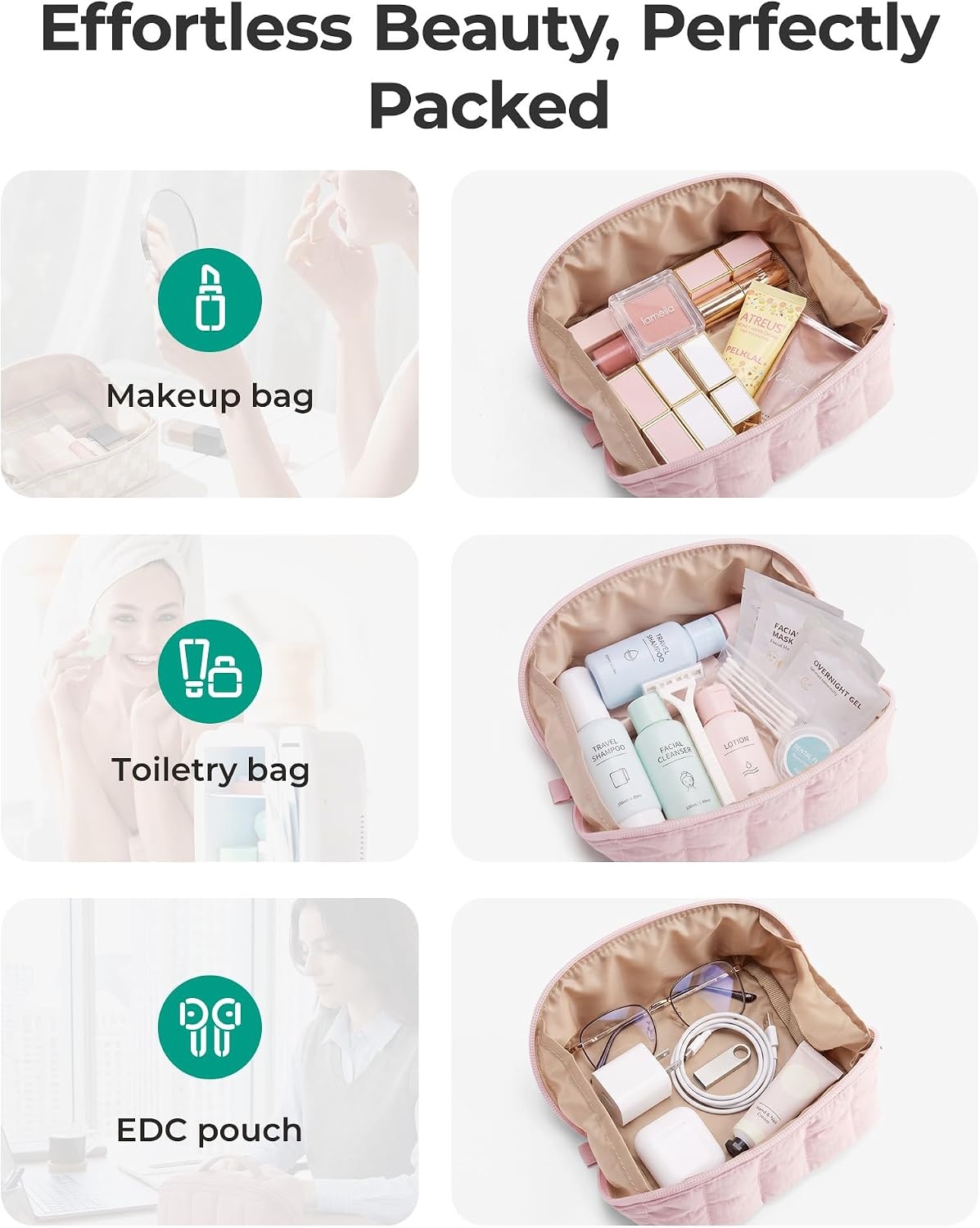 image:imageBAGSMART Makeup Bag Cosmetic Bag Travel Makeup BagWaterresistent Makeup Bags for Women Portable Pouch Open Flat Make Up Organizer Bag for Toiletries Brushes Pink05Greige