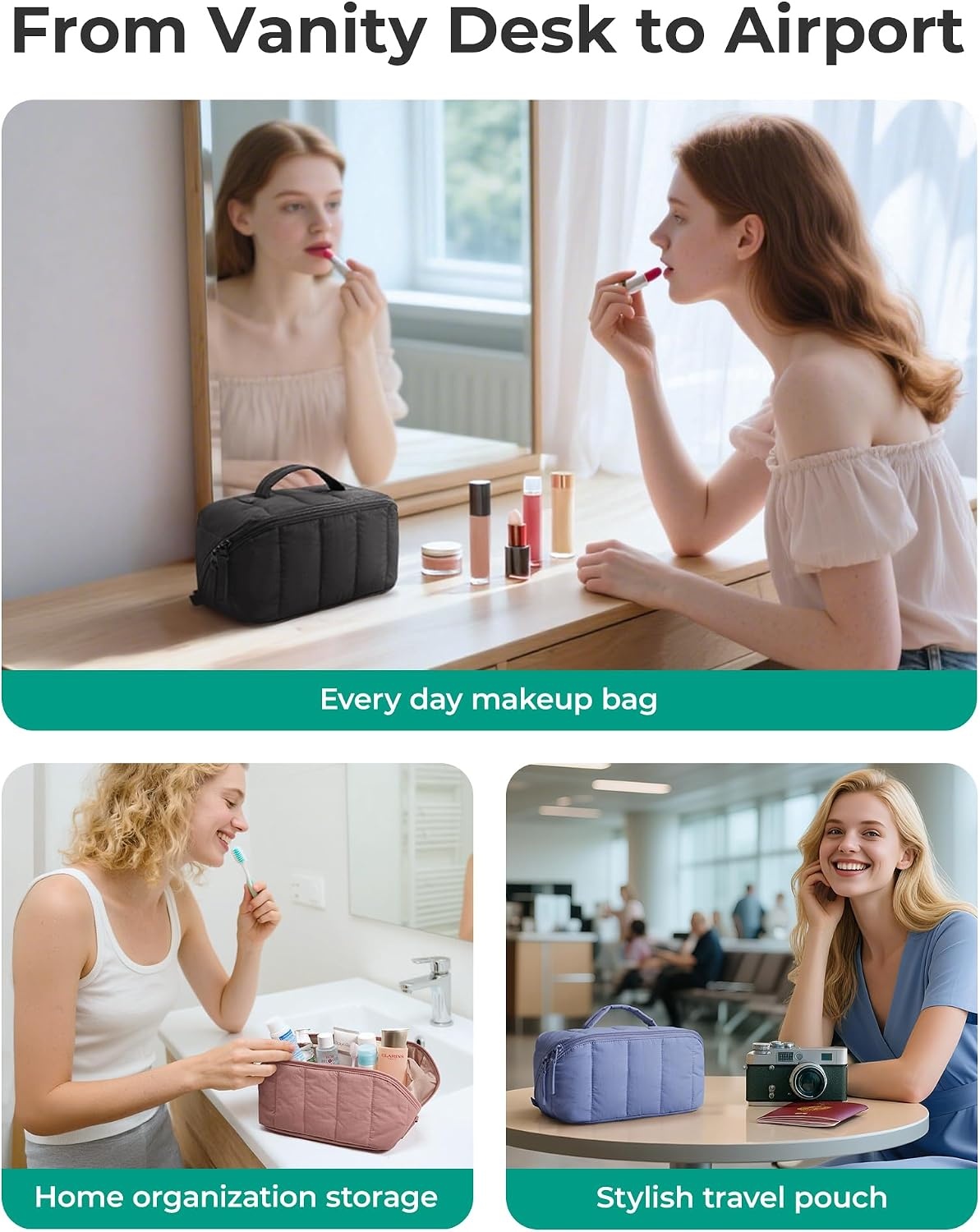 image:imageBAGSMART Makeup Bag Cosmetic Bag Travel Makeup BagWaterresistent Makeup Bags for Women Portable Pouch Open Flat Make Up Organizer Bag for Toiletries Brushes Pink16Leopard