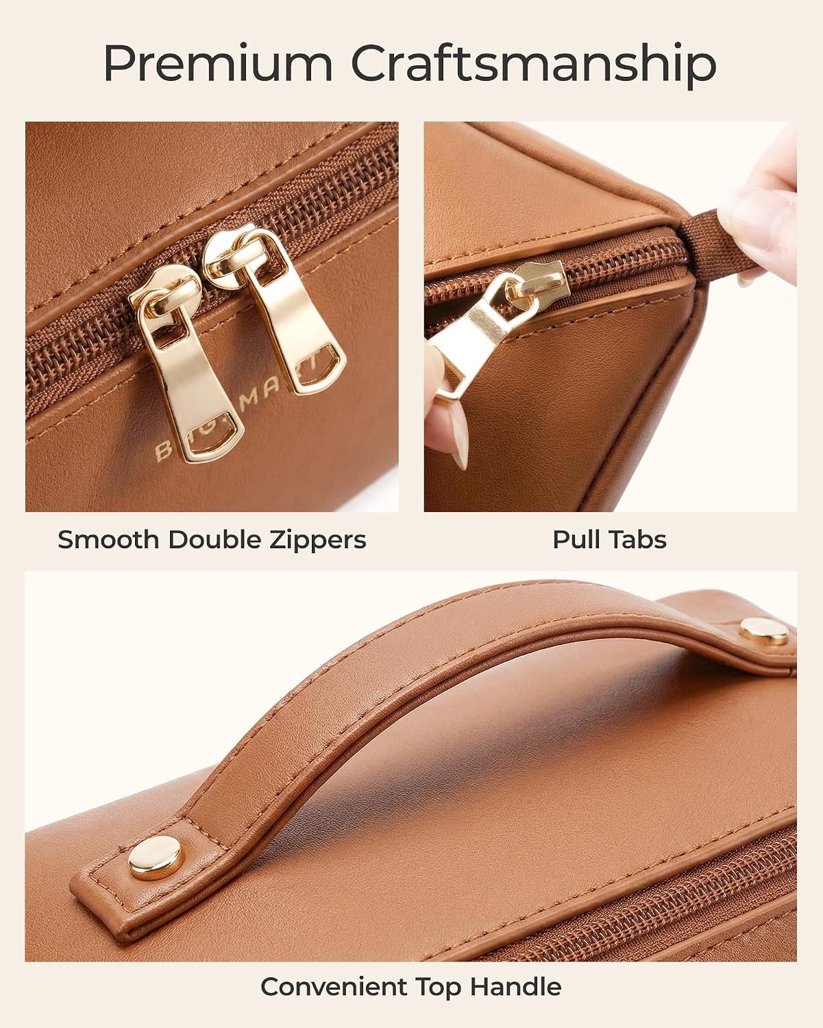 image:imageBAGSMART Makeup Bag Travel Cosmetic BagWomen Toiletry Case Classic Brown05 Camel
