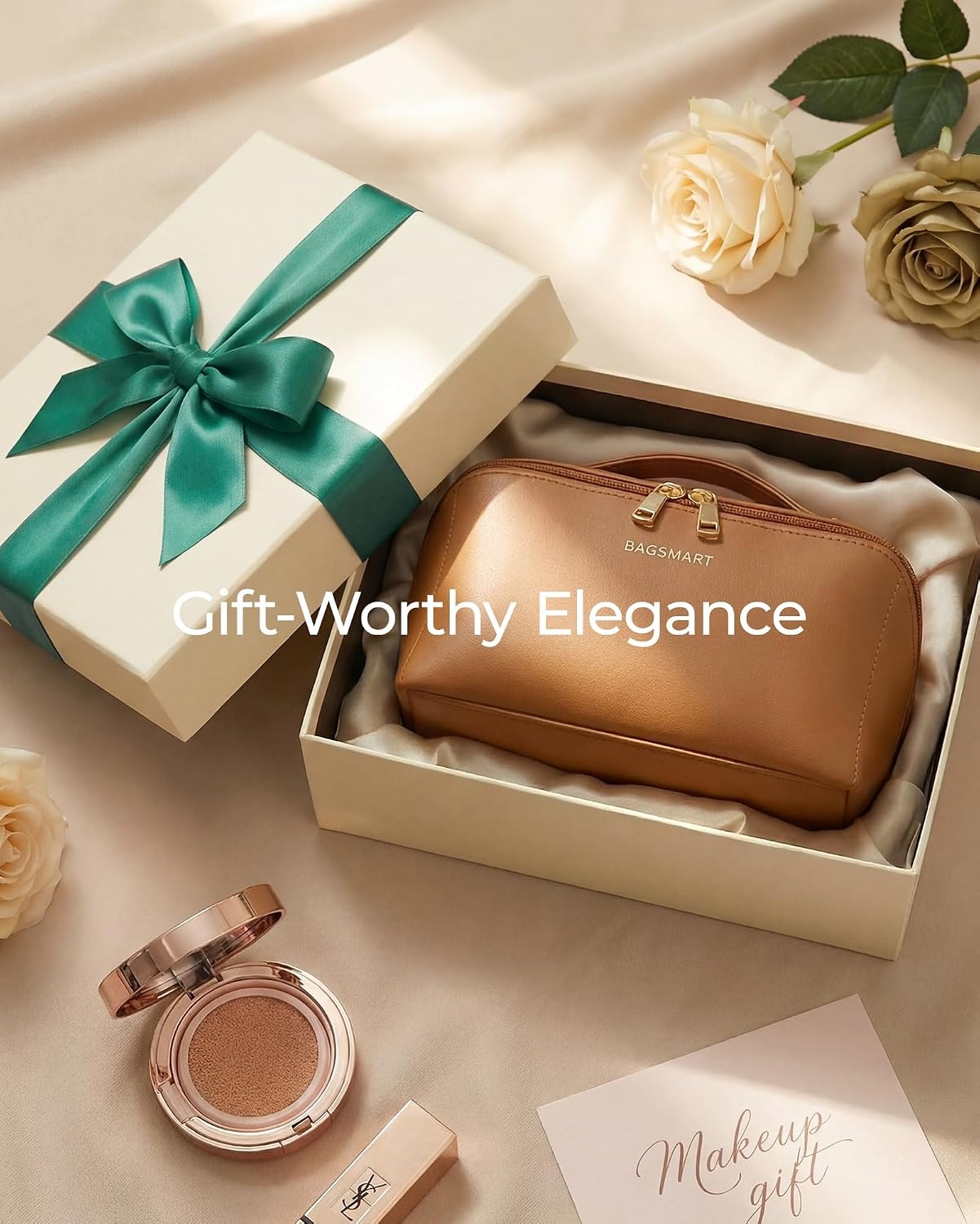 image:imageBAGSMART Makeup Bag Travel Cosmetic BagWomen Toiletry Case Classic Brown09 Coffee Brown