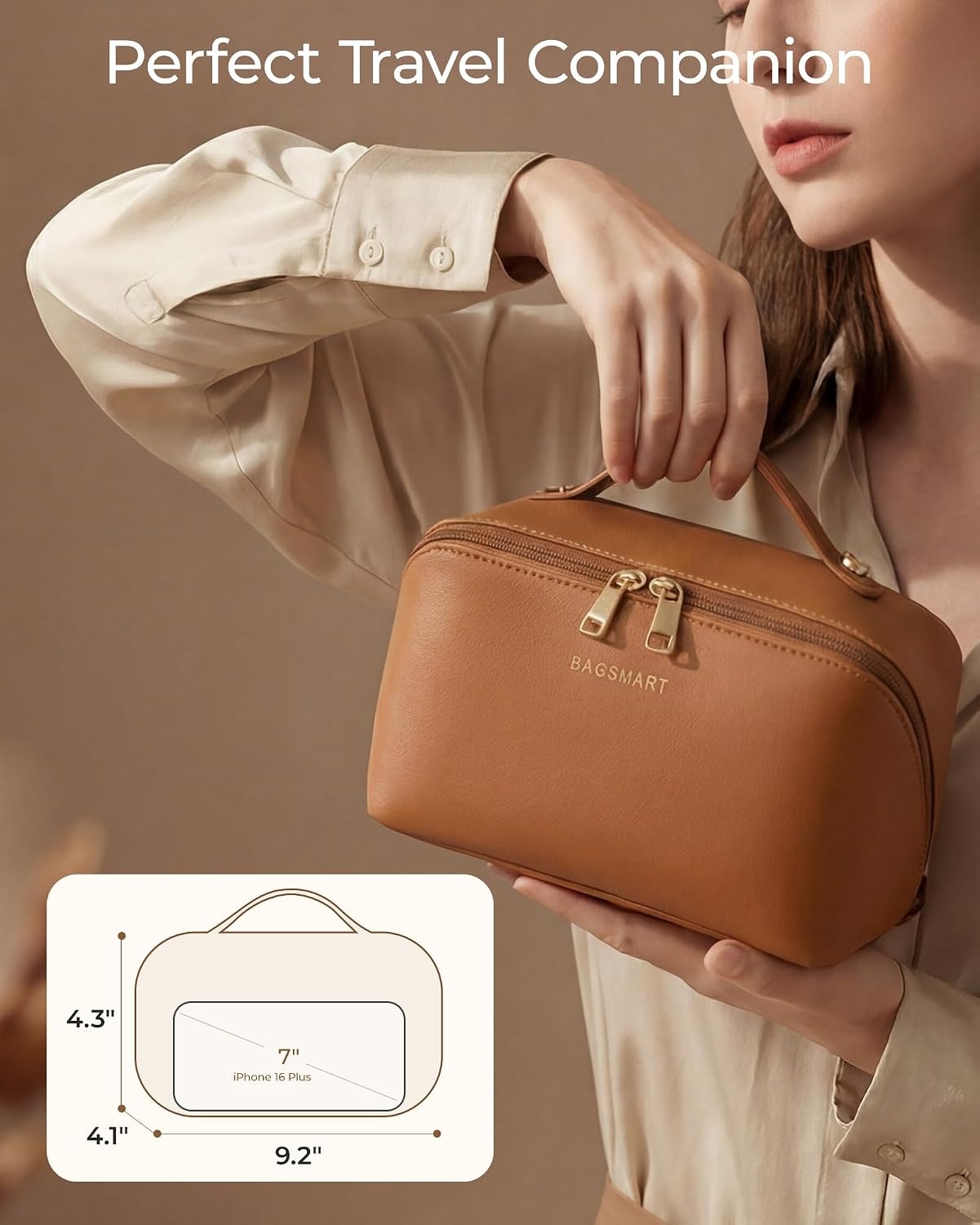 image:imageBAGSMART Makeup Bag Travel Cosmetic BagWomen Toiletry Case Classic Brown19 Yellow