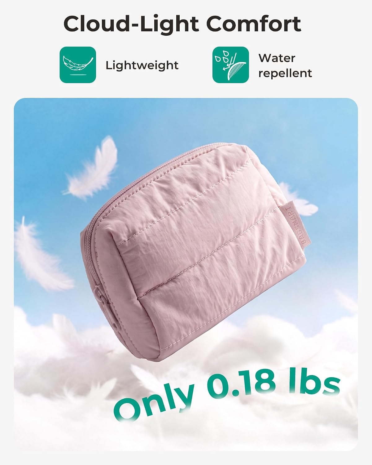 image:imageBAGSMART Small Makeup Bag Puffy Wideopen Zipper Cosmetic Pouch PinkBaby Pink