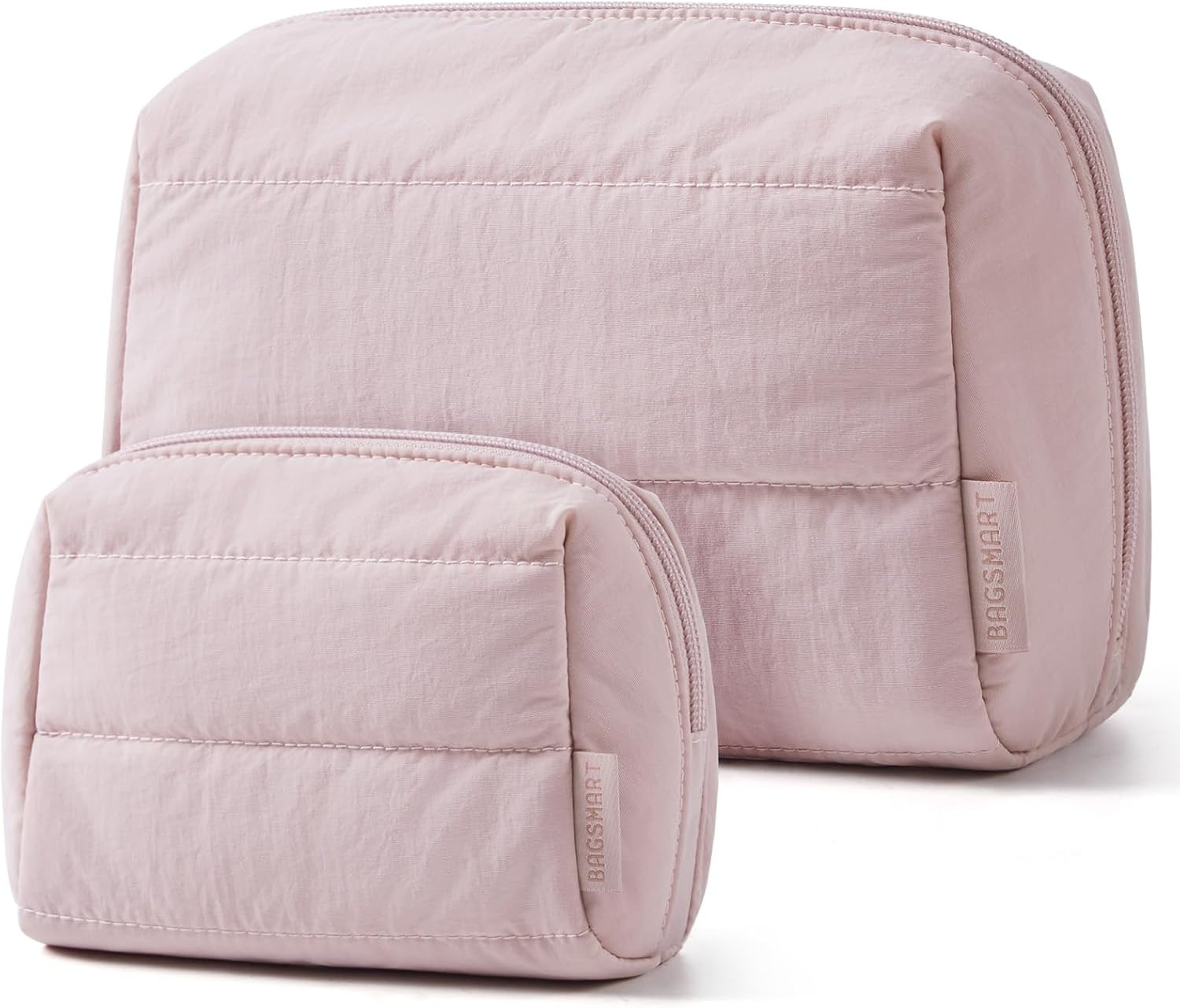 image:imageBAGSMART Small Makeup Bag Puffy Wideopen Zipper Cosmetic Pouch PinkBaby Pink