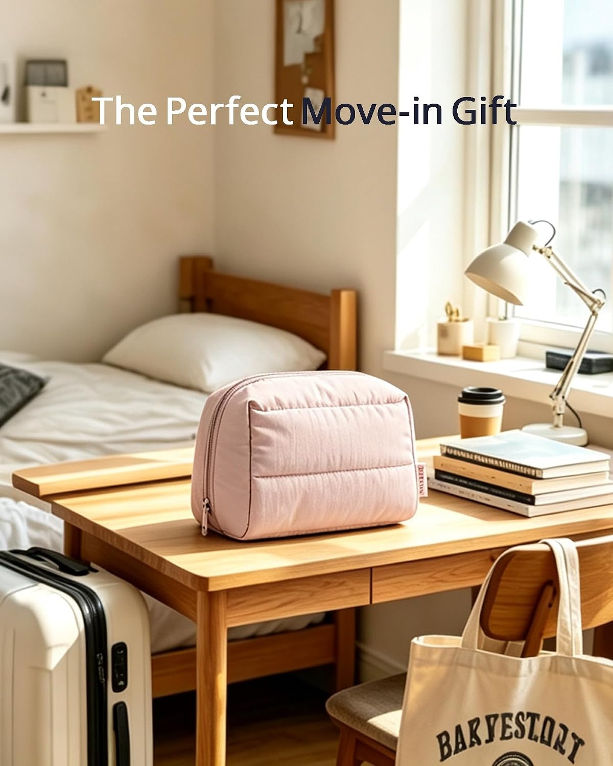 image:imageBAGSMART Small Makeup Bag Puffy Wideopen Zipper Cosmetic Pouch PinkBaby Pink