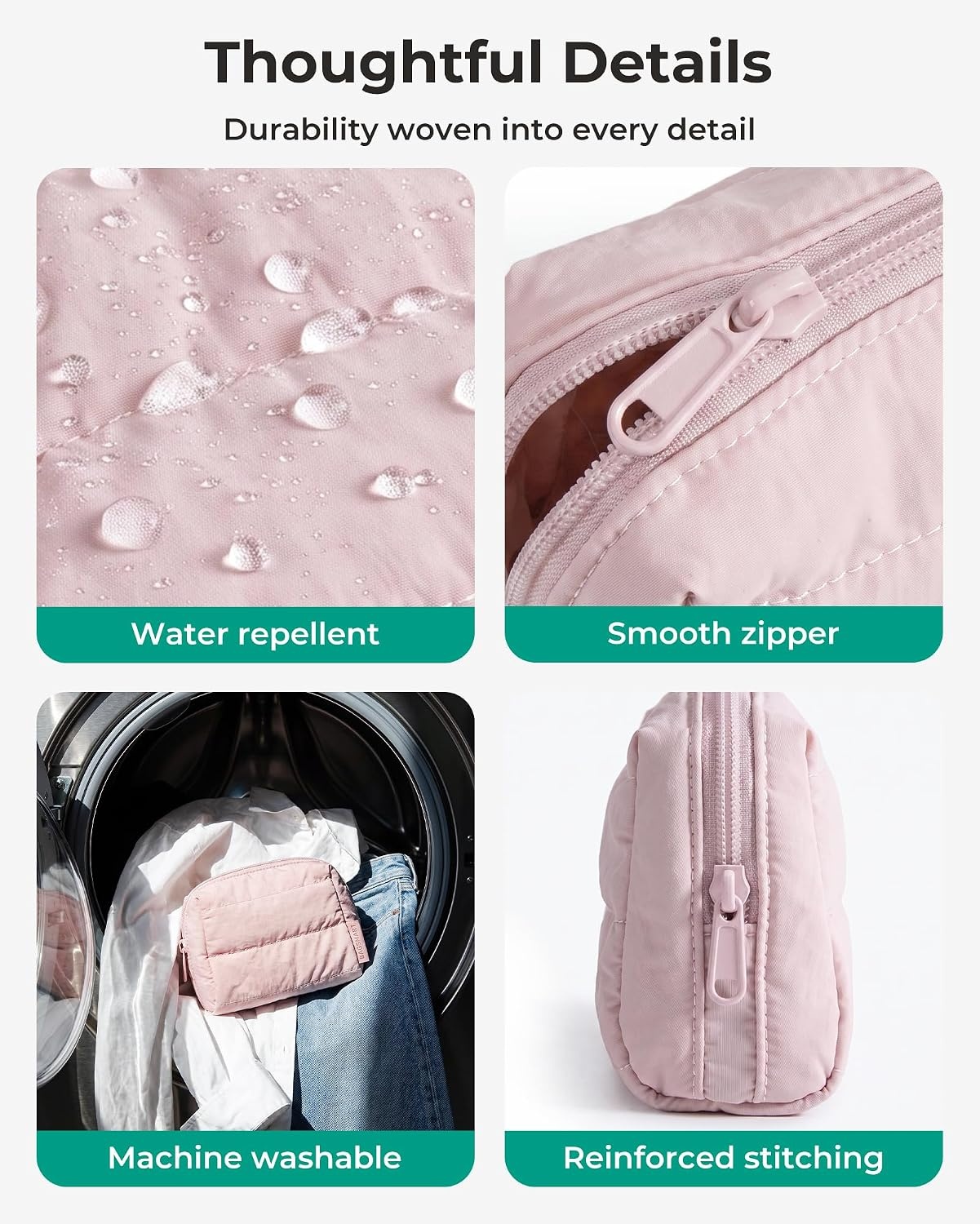 image:imageBAGSMART Small Makeup Bag Puffy Wideopen Zipper Cosmetic Pouch PinkBaby Pink