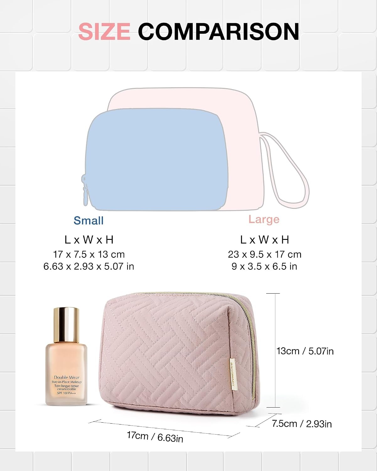image:imageBAGSMART Small Makeup Bag Puffy Wideopen Zipper Cosmetic Pouch PinkPink