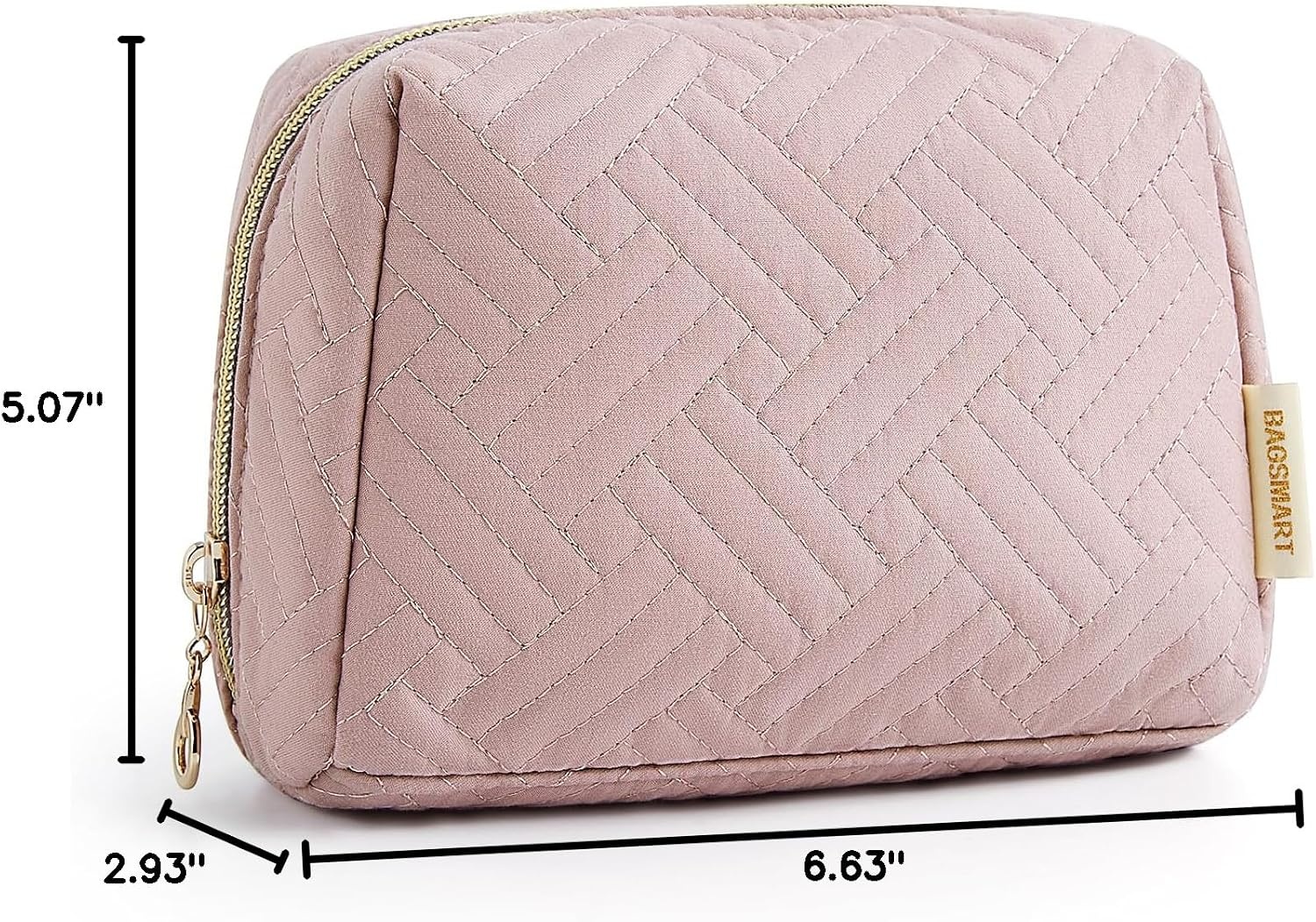 image:imageBAGSMART Small Makeup Bag Puffy Wideopen Zipper Cosmetic Pouch PinkPink