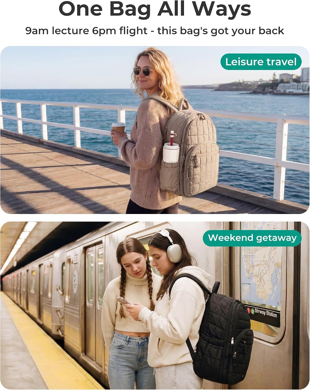 image:imageBAGSMART Travel Backpack for Women 156 College Laptop Backpack BlackCoffee Brown