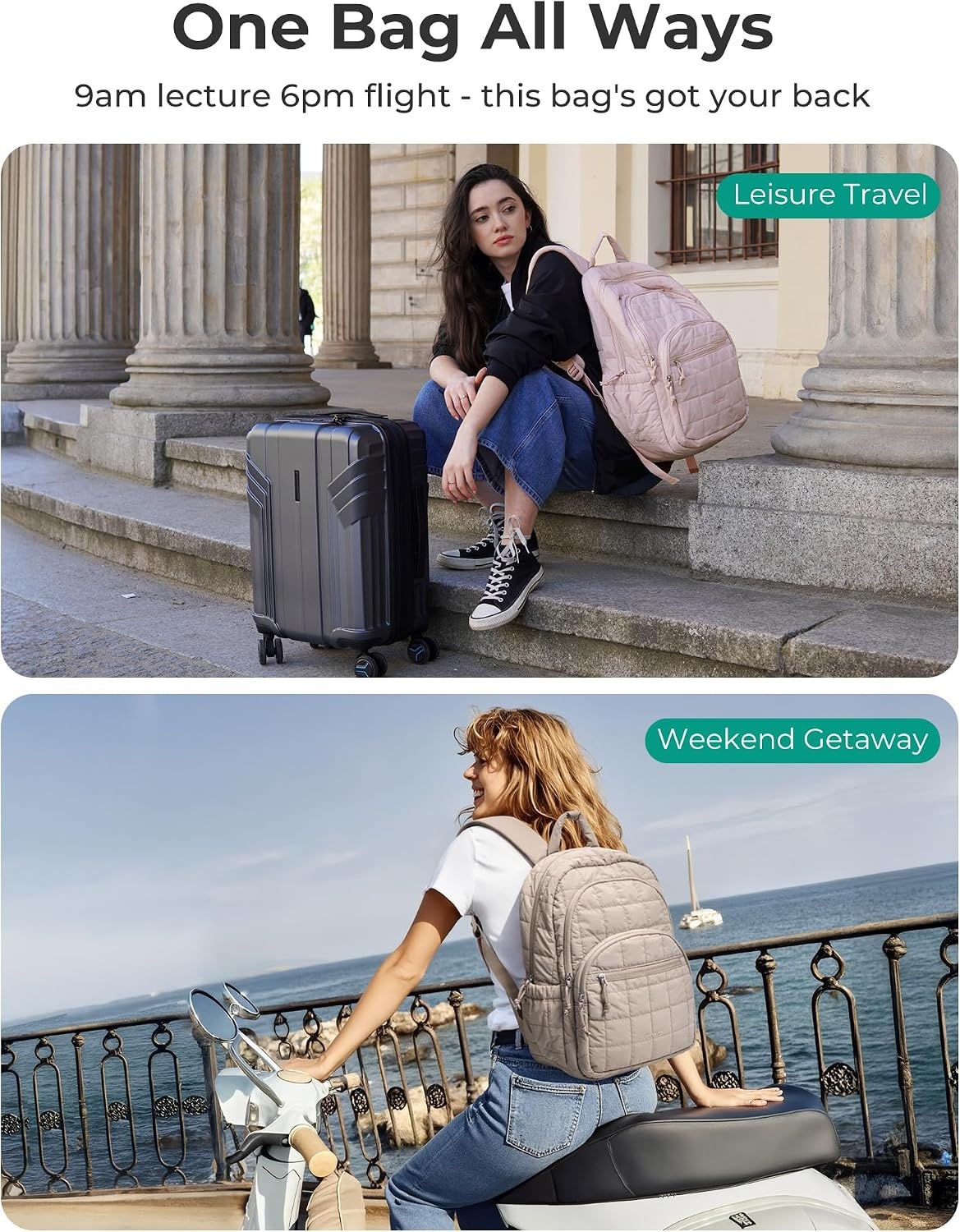 image:imageBAGSMART Travel Backpack for Women 156 College Laptop Backpack BlackPink Bow Print
