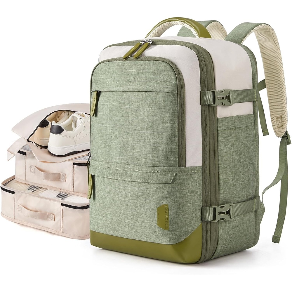 image:imageBAGSMART 37L Expandable Travel Backpack Compression Carry On DaypackGreen and White
