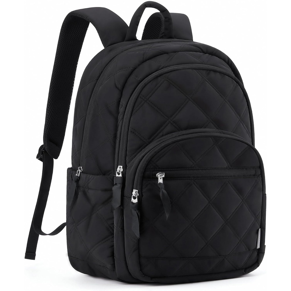 image:imageBAGSMART College Laptop BackpackCute Travel Backpack for WomenQuilted Computer Bookbag02black
