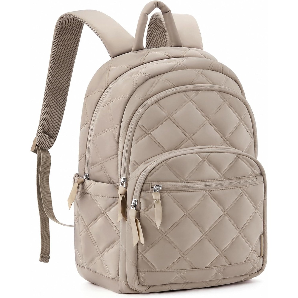 image:imageBAGSMART College Laptop BackpackCute Travel Backpack for WomenQuilted Computer Bookbag04camel
