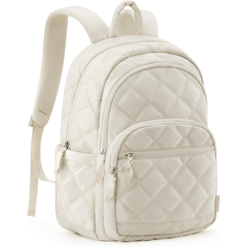 image:imageBAGSMART College Laptop BackpackCute Travel Backpack for WomenQuilted Computer Bookbag08beige