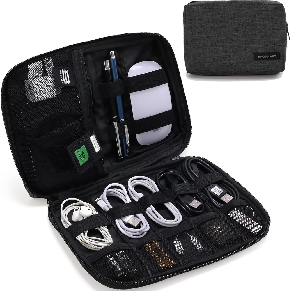 image:imageBAGSMART Electronics Travel Organizer for Cords Zipper Pouch BlackBlack