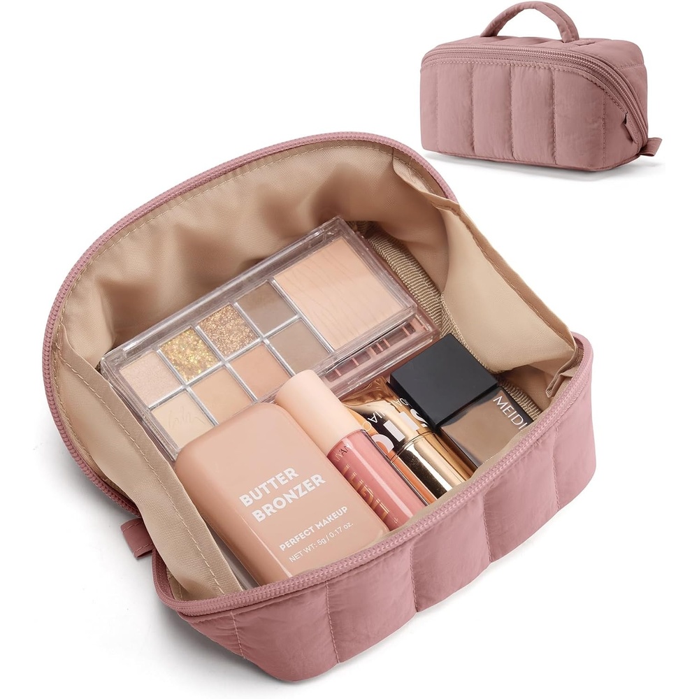 image:imageBAGSMART Makeup Bag Cosmetic Bag Travel Makeup BagWaterresistent Makeup Bags for Women Portable Pouch Open Flat Make Up Organizer Bag for Toiletries Brushes Pink04Dusty Rose Pink