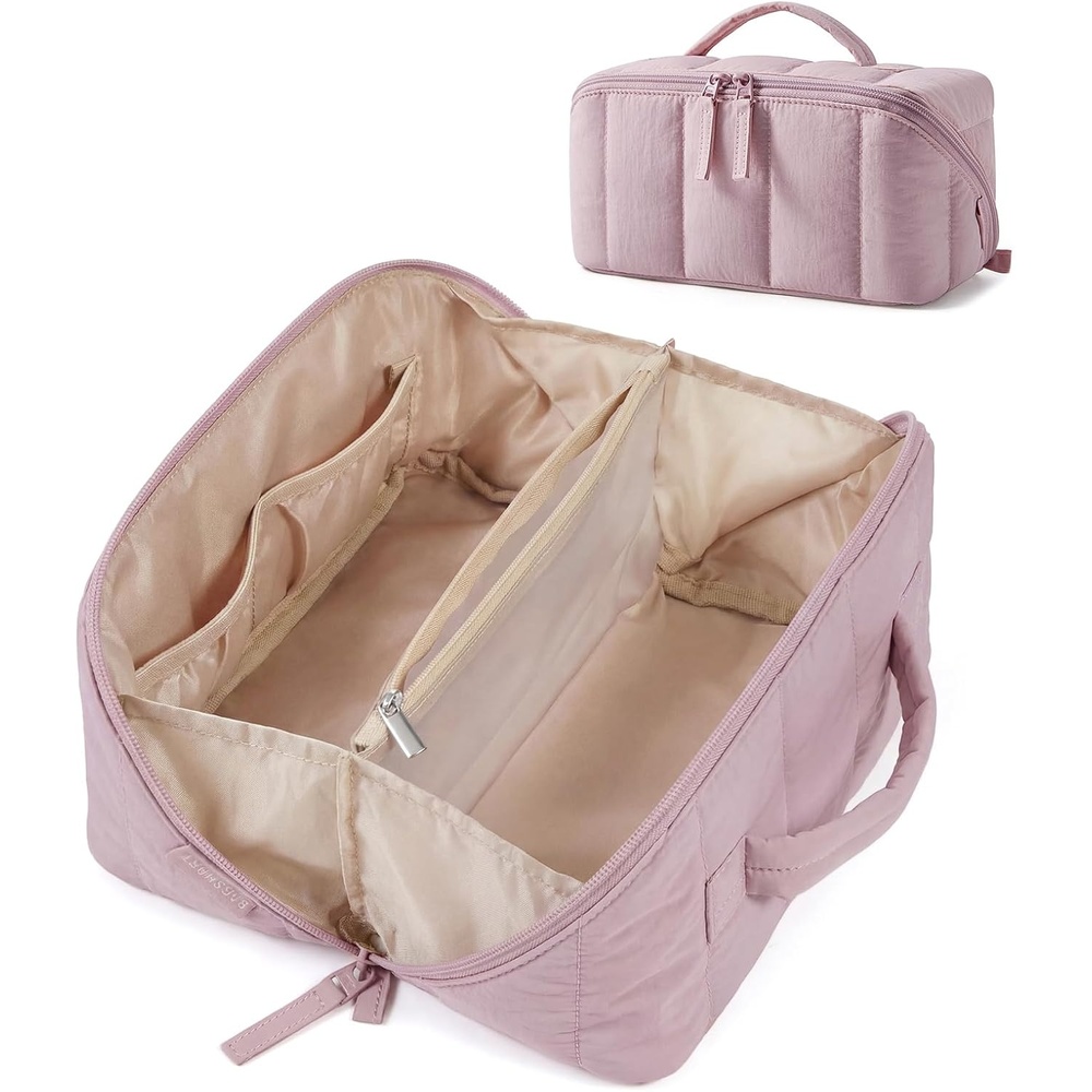 image:imageBAGSMART Makeup Bag Cosmetic Bag Travel Makeup BagWaterresistent Makeup Bags for Women Portable Pouch Open Flat Make Up Organizer Bag for Toiletries Brushes Pink14Mist Purple