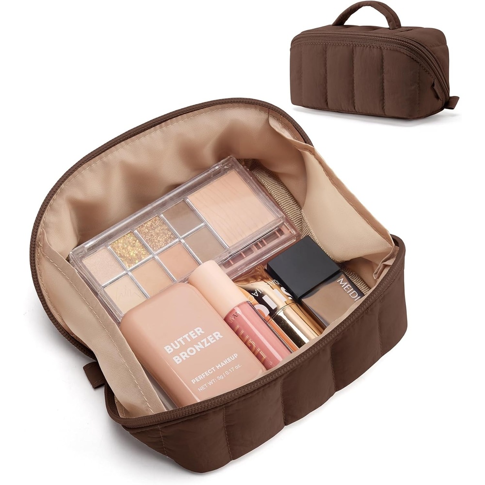 image:imageBAGSMART Makeup Bag Cosmetic Bag Travel Makeup BagWaterresistent Makeup Bags for Women Portable Pouch Open Flat Make Up Organizer Bag for Toiletries Brushes Pink07Chocolate Brown