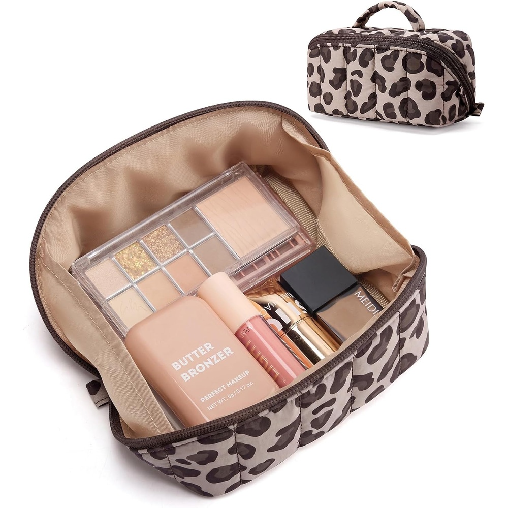 image:imageBAGSMART Makeup Bag Cosmetic Bag Travel Makeup BagWaterresistent Makeup Bags for Women Portable Pouch Open Flat Make Up Organizer Bag for Toiletries Brushes Pink09Leopard