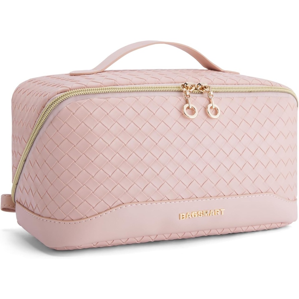 image:imageBAGSMART Makeup Bag Cosmetic Bag Travel Makeup BagWaterresistent Makeup Bags for Women Portable Pouch Open Flat Make Up Organizer Bag for Toiletries Brushes Pink26Pink
