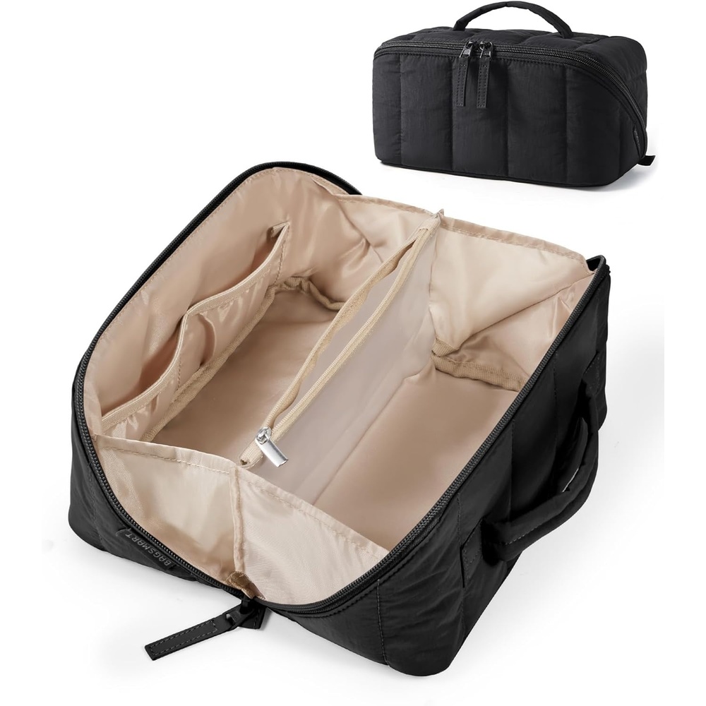 image:imageBAGSMART Makeup Bag Cosmetic Bag Travel Makeup BagWaterresistent Makeup Bags for Women Portable Pouch Open Flat Make Up Organizer Bag for Toiletries Brushes Pink01Black
