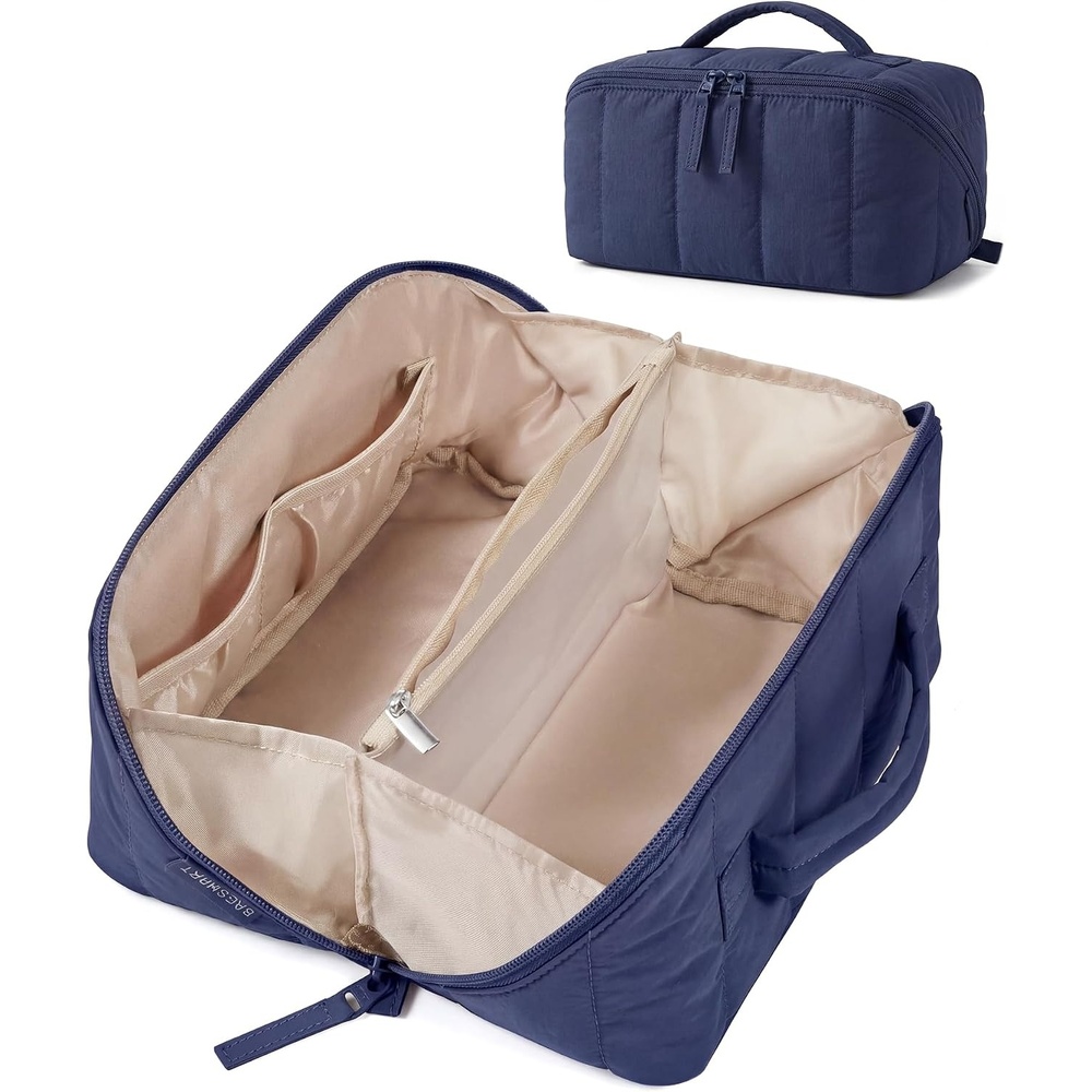 image:imageBAGSMART Makeup Bag Cosmetic Bag Travel Makeup BagWaterresistent Makeup Bags for Women Portable Pouch Open Flat Make Up Organizer Bag for Toiletries Brushes Pink02Navy Blue