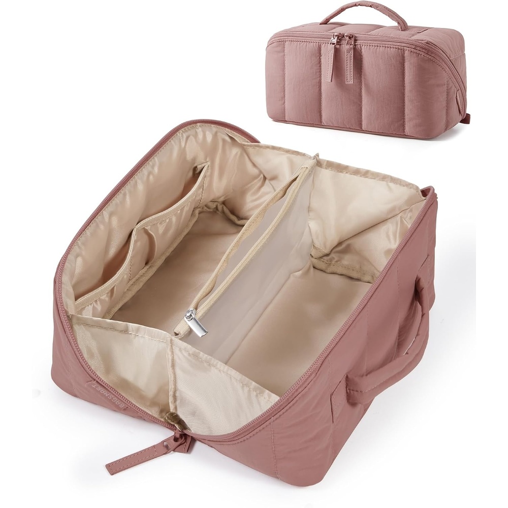 image:imageBAGSMART Makeup Bag Cosmetic Bag Travel Makeup BagWaterresistent Makeup Bags for Women Portable Pouch Open Flat Make Up Organizer Bag for Toiletries Brushes Pink06Dusty Rose Pink