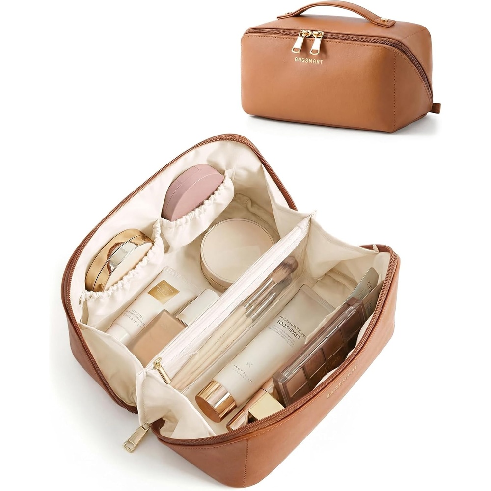 image:imageBAGSMART Makeup Bag Travel Cosmetic BagWomen Toiletry Case Classic Brown01 Classic Brown