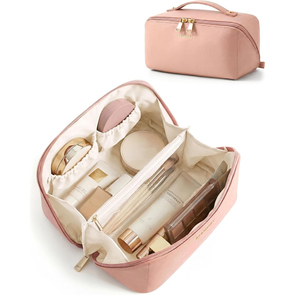 image:imageBAGSMART Makeup Bag Travel Cosmetic BagWomen Toiletry Case Classic Brown04 Nude Pink