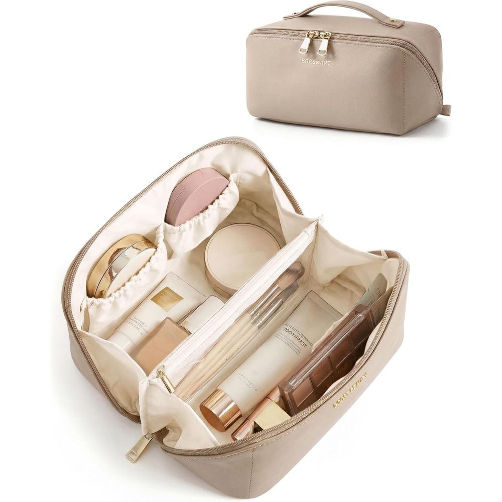 image:imageBAGSMART Makeup Bag Travel Cosmetic BagWomen Toiletry Case Classic Brown05 Camel