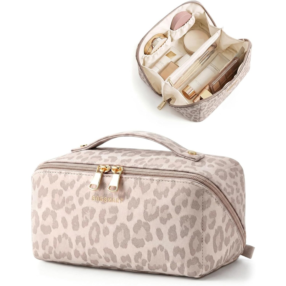 image:imageBAGSMART Makeup Bag Travel Cosmetic BagWomen Toiletry Case Classic Brown07 Pink Leopard