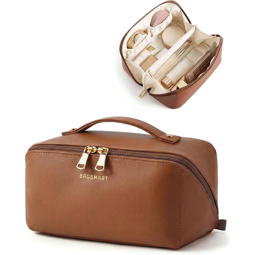 image:imageBAGSMART Makeup Bag Travel Cosmetic BagWomen Toiletry Case Classic Brown09 Coffee Brown