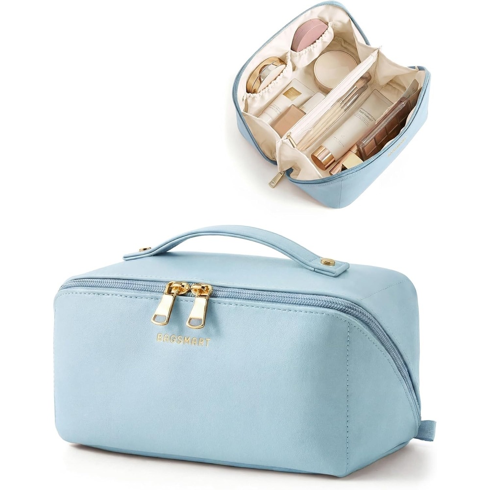 image:imageBAGSMART Makeup Bag Travel Cosmetic BagWomen Toiletry Case Classic Brown12 Sky Blue