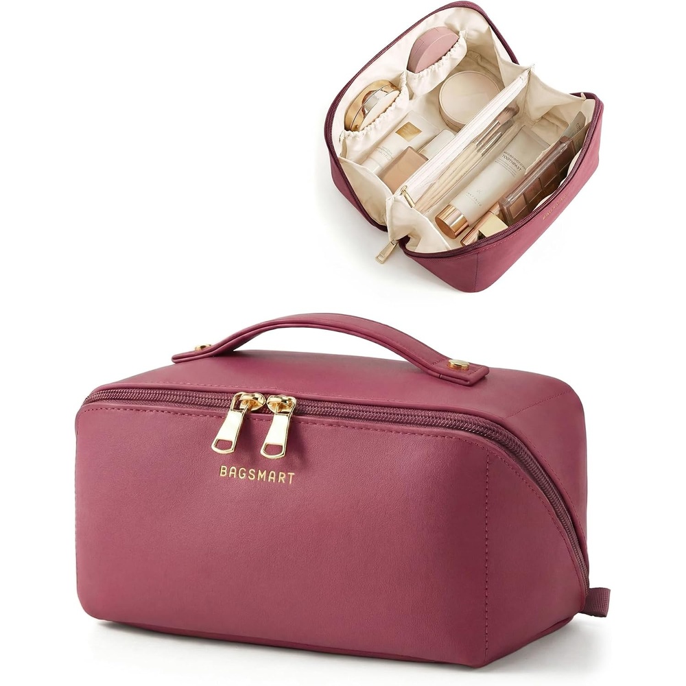 image:imageBAGSMART Makeup Bag Travel Cosmetic BagWomen Toiletry Case Classic Brown15 Burgundy