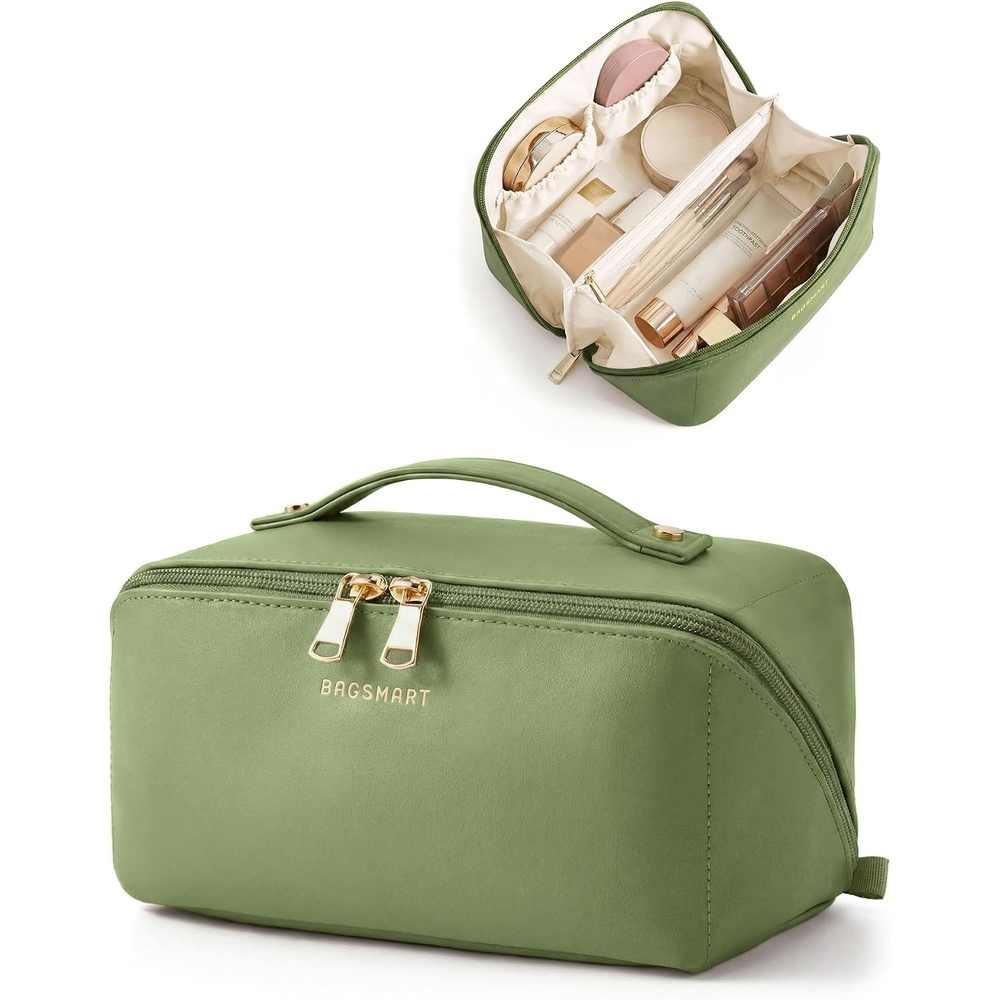 image:imageBAGSMART Makeup Bag Travel Cosmetic BagWomen Toiletry Case Classic Brown17 Dark Green