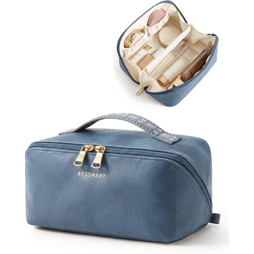 image:imageBAGSMART Makeup Bag Travel Cosmetic BagWomen Toiletry Case Classic Brown21 Vintage Denim Blue