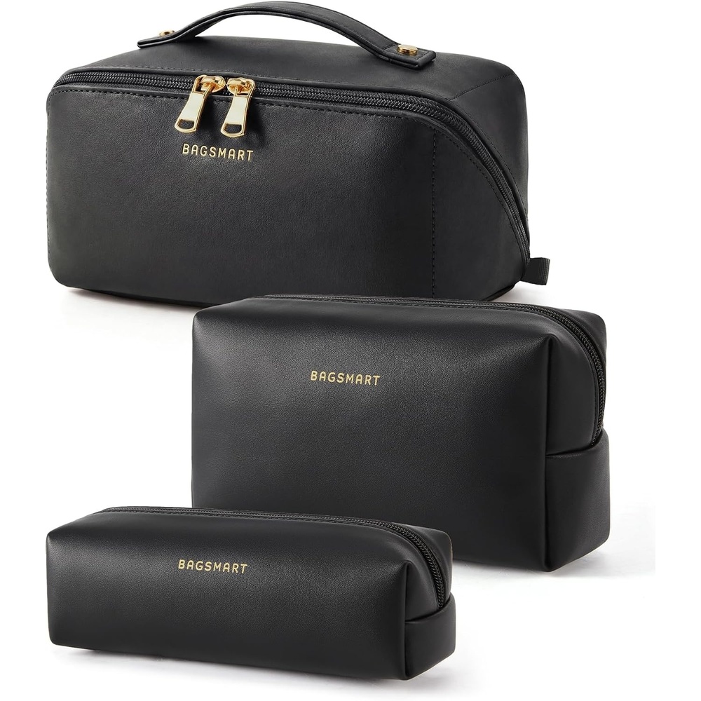 image:imageBAGSMART Makeup Bag Travel Cosmetic BagWomen Toiletry Case Classic Brown32Black