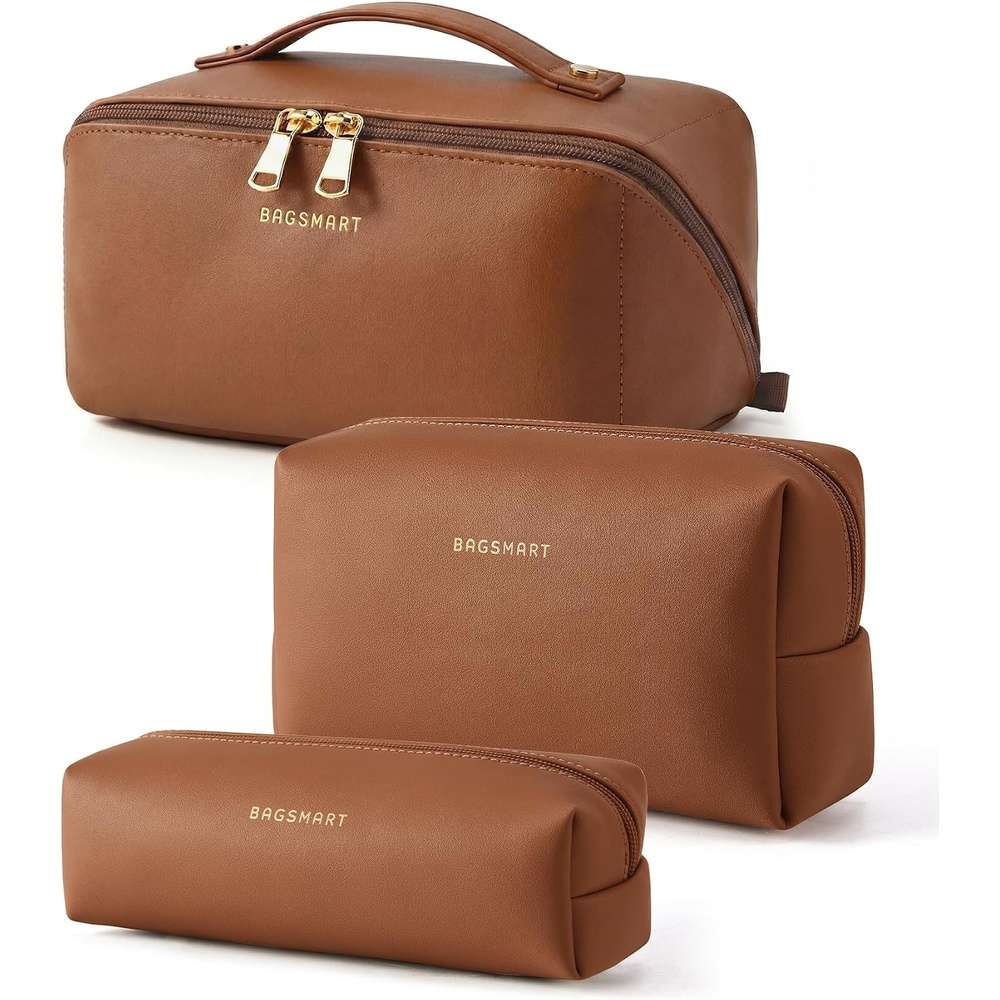 image:imageBAGSMART Makeup Bag Travel Cosmetic BagWomen Toiletry Case Classic Brown34Coffee Brown