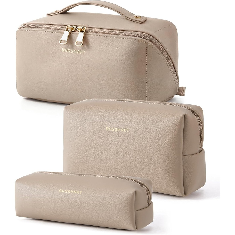 image:imageBAGSMART Makeup Bag Travel Cosmetic BagWomen Toiletry Case Classic Brown35Camel