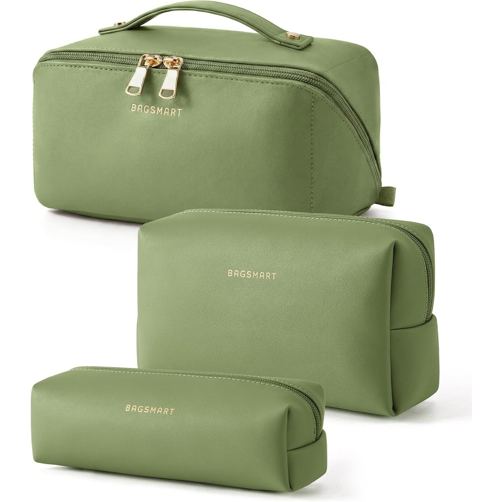 image:imageBAGSMART Makeup Bag Travel Cosmetic BagWomen Toiletry Case Classic Brown36Dark Green