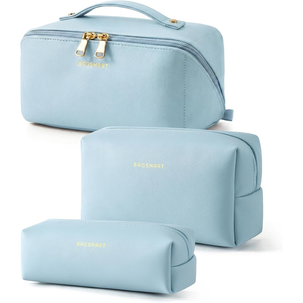 image:imageBAGSMART Makeup Bag Travel Cosmetic BagWomen Toiletry Case Classic Brown37Sky Blue