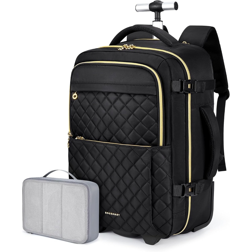 image:imageBAGSMART Rolling Backpack for Women Wheeled Backpack with Packing Cube Travel Back pack with Wheels Carry On Suitcase Bag 17 Inch Large Roller Daypack BlackBlack