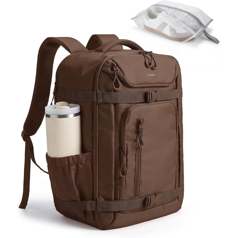 image:imageBAGSMART Travel Backpack for Women amp Men 17Inch Laptop Carry on BackpackCoffee Brown