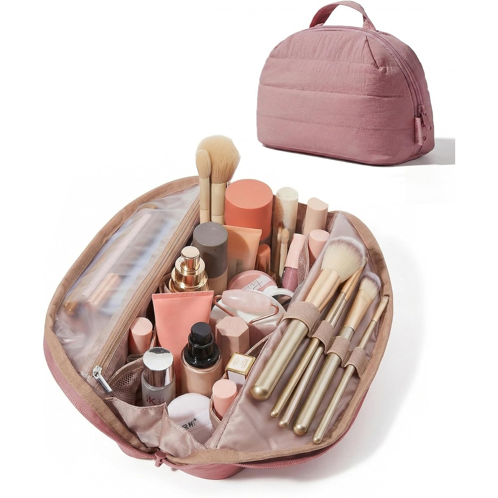 image:imageBAGSMART Travel Makeup Bag FoldDown Cosmetic Pouch for Women PinkDark Pink