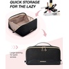 BAGSMART Makeup Bag Cosmetic Bag, Travel Makeup Bag,Water-resistent Makeup Bags for Women Portable Pouch Open Flat Make Up Organizer Bag for Toiletries, Brushes, Pink(Black)