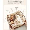 BAGSMART Makeup Bag Travel Cosmetic Bag,Women Toiletry Case, Classic Brown(10- Cream Beige)