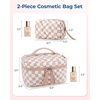BAGSMART Travel Makeup Bag Set, 3 Pc Puffy Cosmetic Pouch, Black(Checkered Blue 2 Pcs)
