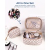 BAGSMART Travel Makeup Bag Set, 3 Pc Puffy Cosmetic Pouch, Black(Checkered Blue 2 Pcs)