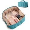 BAGSMART Makeup Bag Cosmetic Bag, Travel Makeup Bag,Water-resistent Makeup Bags for Women Portable Pouch Open Flat Make Up Organizer Bag for Toiletries, Brushes, Pink(10-Teal)