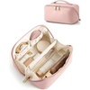 BAGSMART Makeup Bag Travel Cosmetic Bag,Women Toiletry Case, Classic Brown(03- Pink)