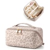 BAGSMART Makeup Bag Travel Cosmetic Bag,Women Toiletry Case, Classic Brown(07- Pink Leopard)
